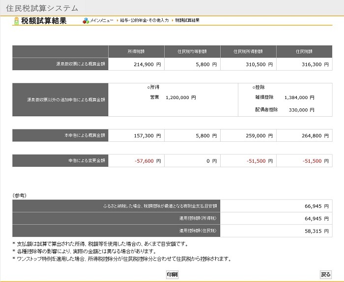  税額試算結果確認画面